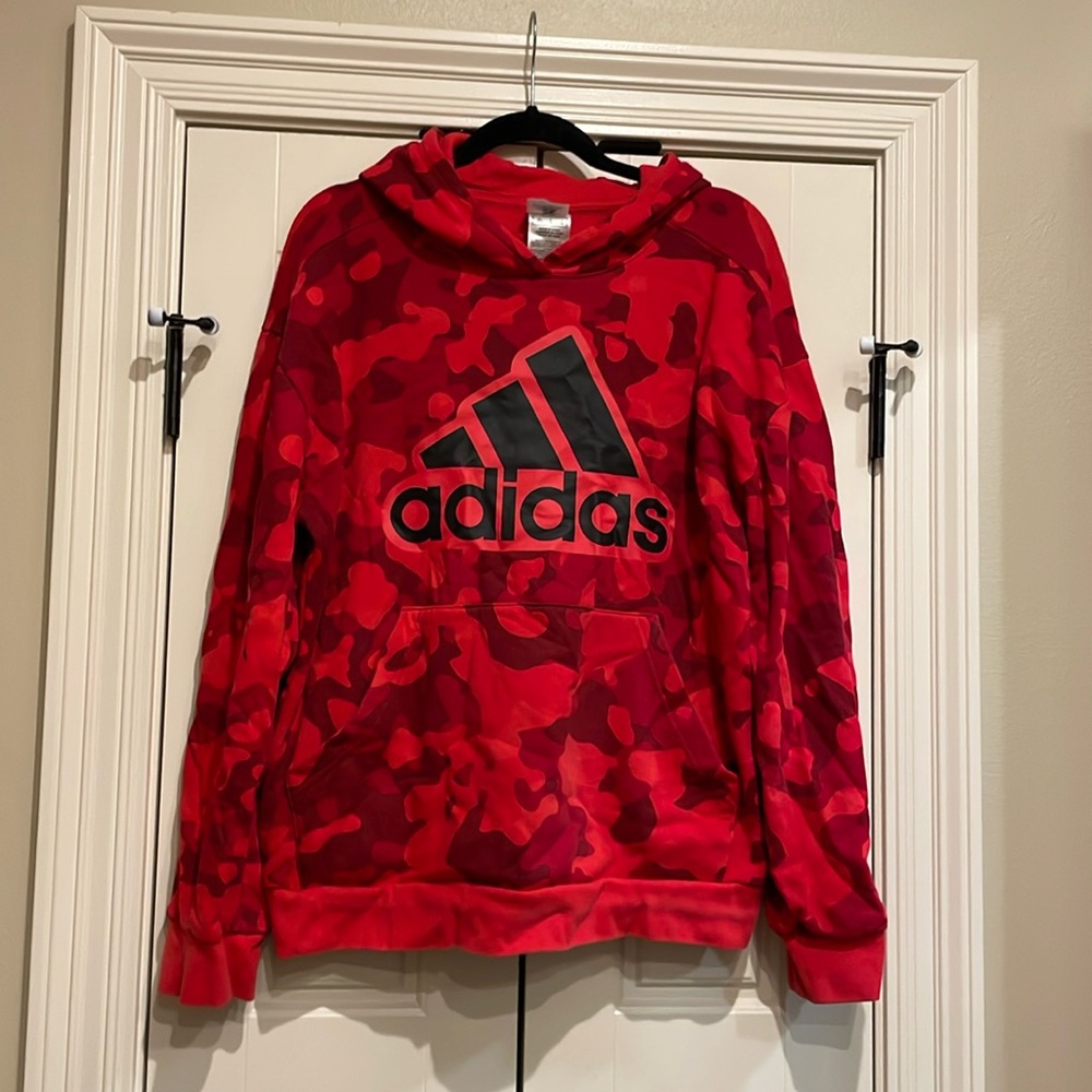 adidas Kids Red and Black Camo Hoodie